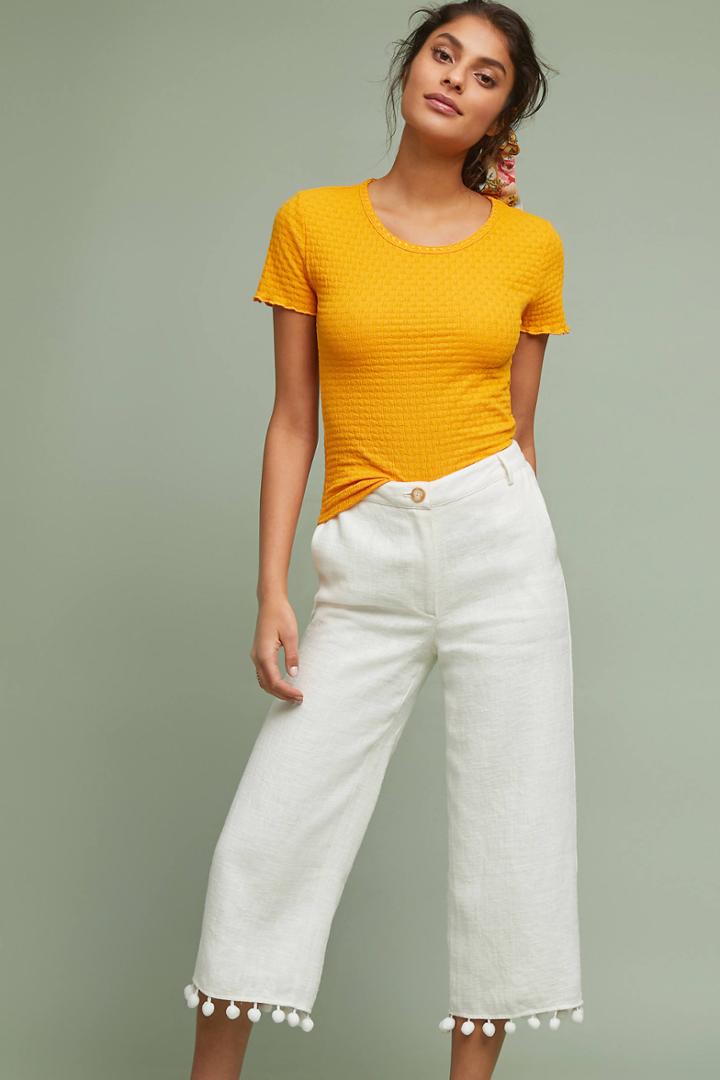 Moon River Pommed Linen Wide-leg Pants