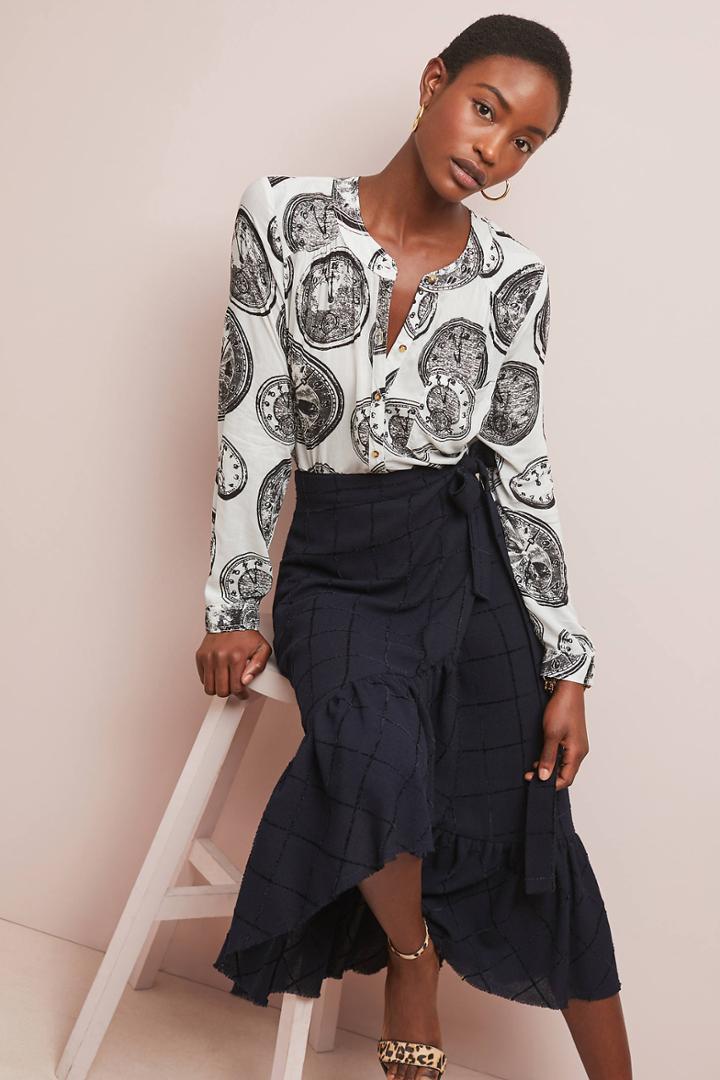 52 Conversations By Anthropologie Colloquial Collarless Buttondown