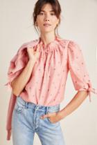 Anthropologie Emery Embroidered Puff-sleeved Blouse