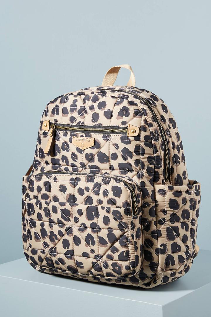 Twelvelittle Quilted Leopard-printed Diaper Backpack