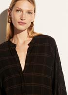 Vince Shadow Plaid Band Collar Pullover