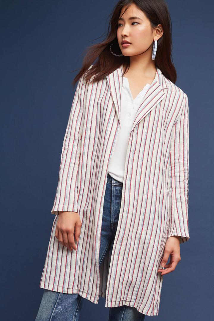Mo:vint Striped Long Linen Blazer