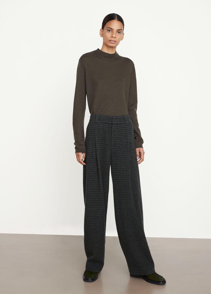 Vince Check Plaid Pleat Front Wide Leg Pant