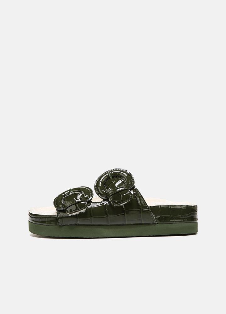 Vince Glyn Shearling-lined Croc-embossed Sandal