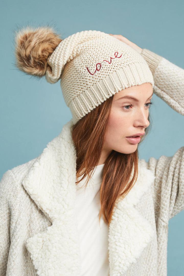 Anthropologie On My Mind Pommed Beanie