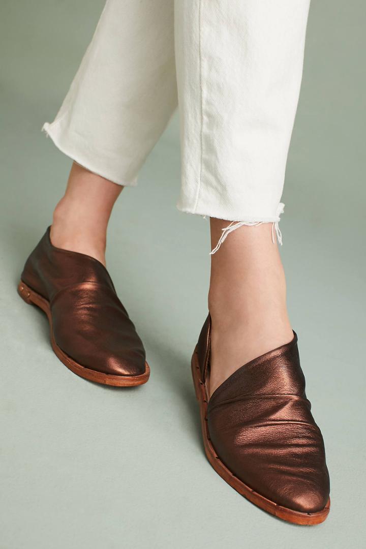 Anthropologie Beek Metallic Egret Flats