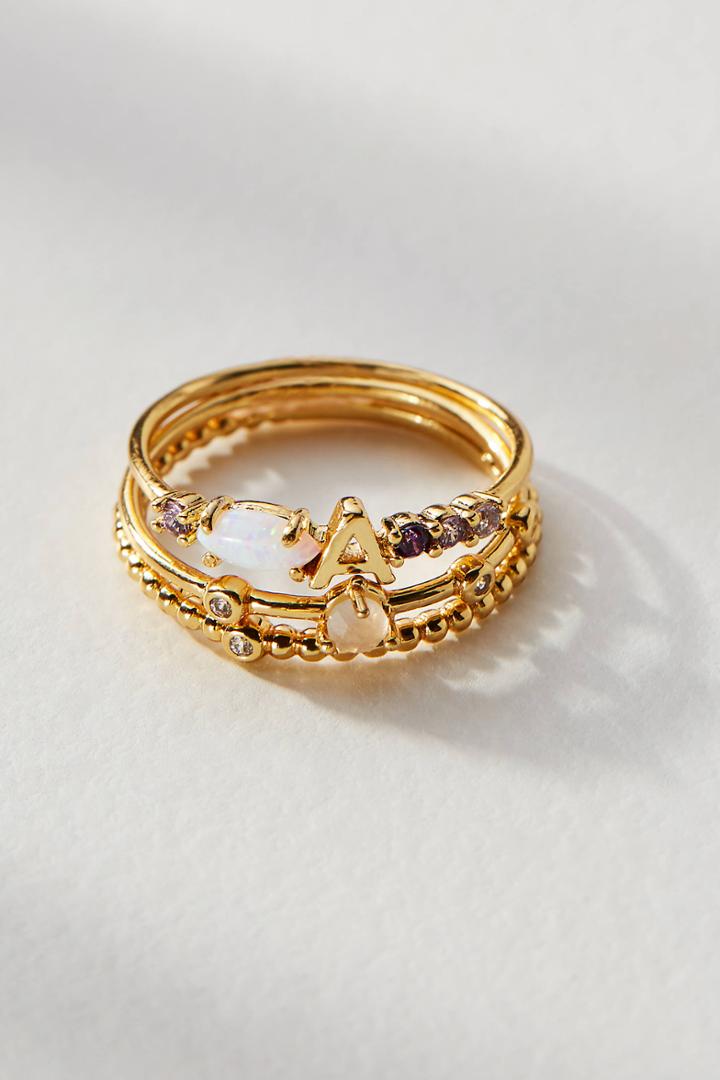 Anthropologie Monogram Stacker Ring Set