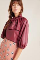 La Vie By Rebecca Taylor Harley Tie-neck Faux Leather Blouse