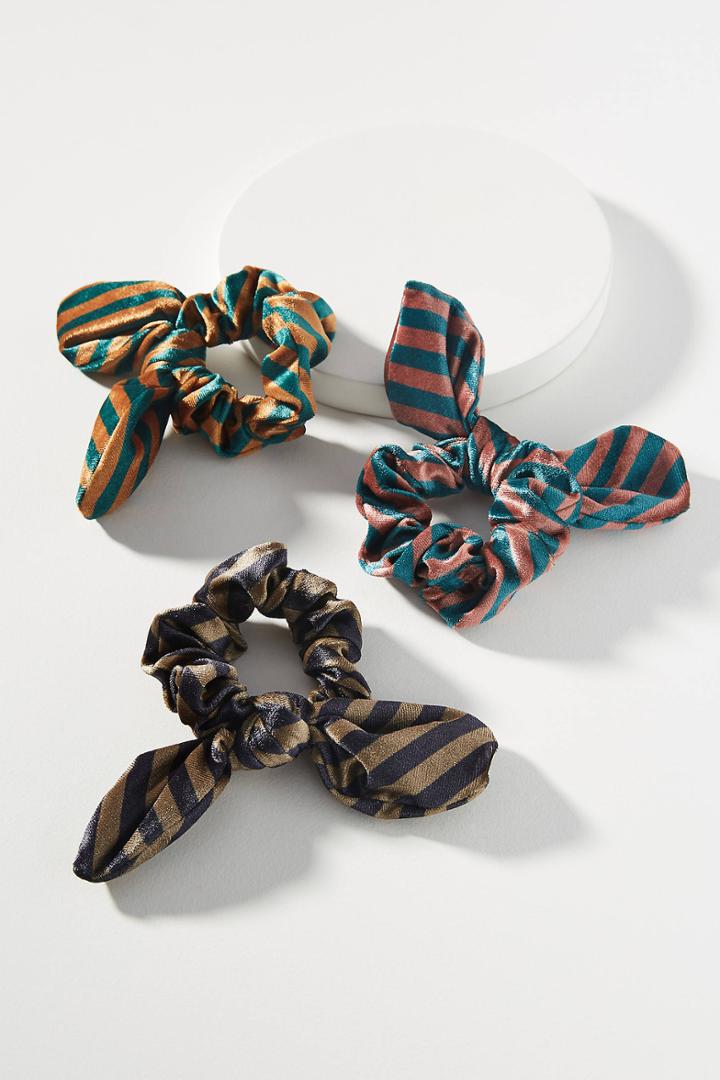 Anthropologie Striped Velvet Ponytail Holder Set