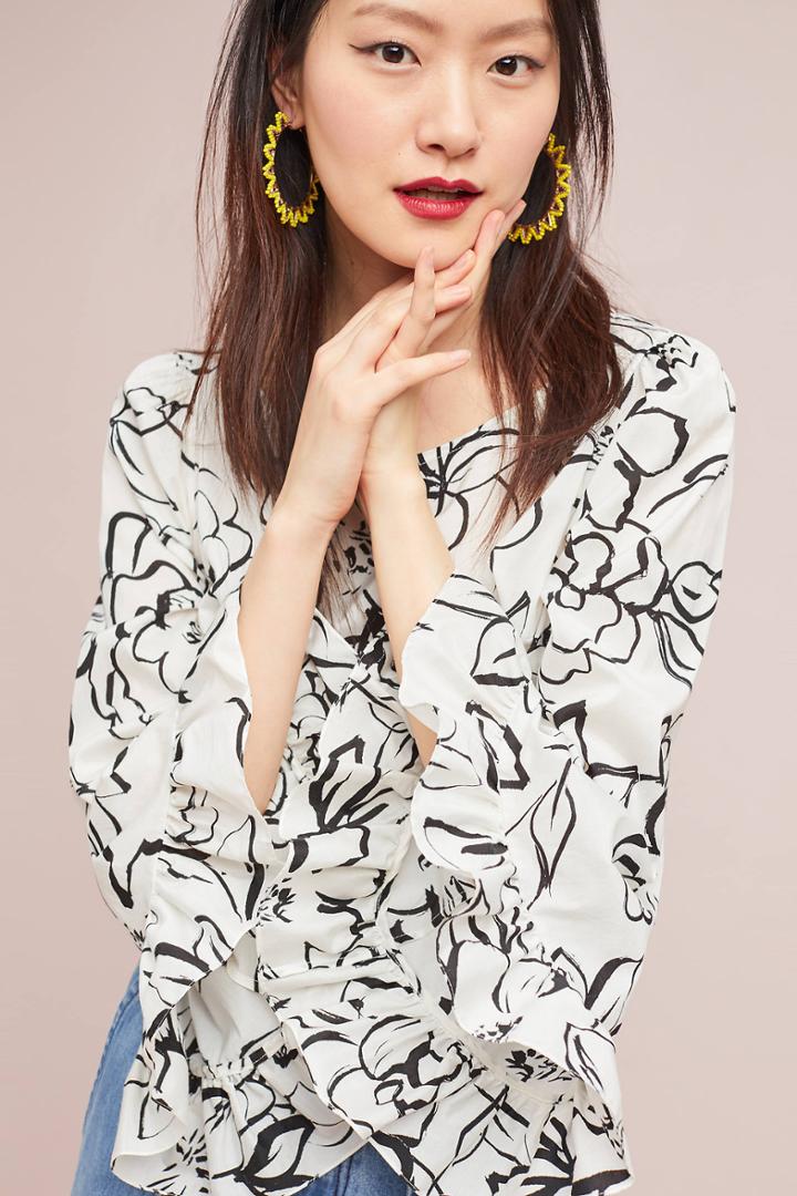 Tracy Reese Bell-sleeved Floral Blouse