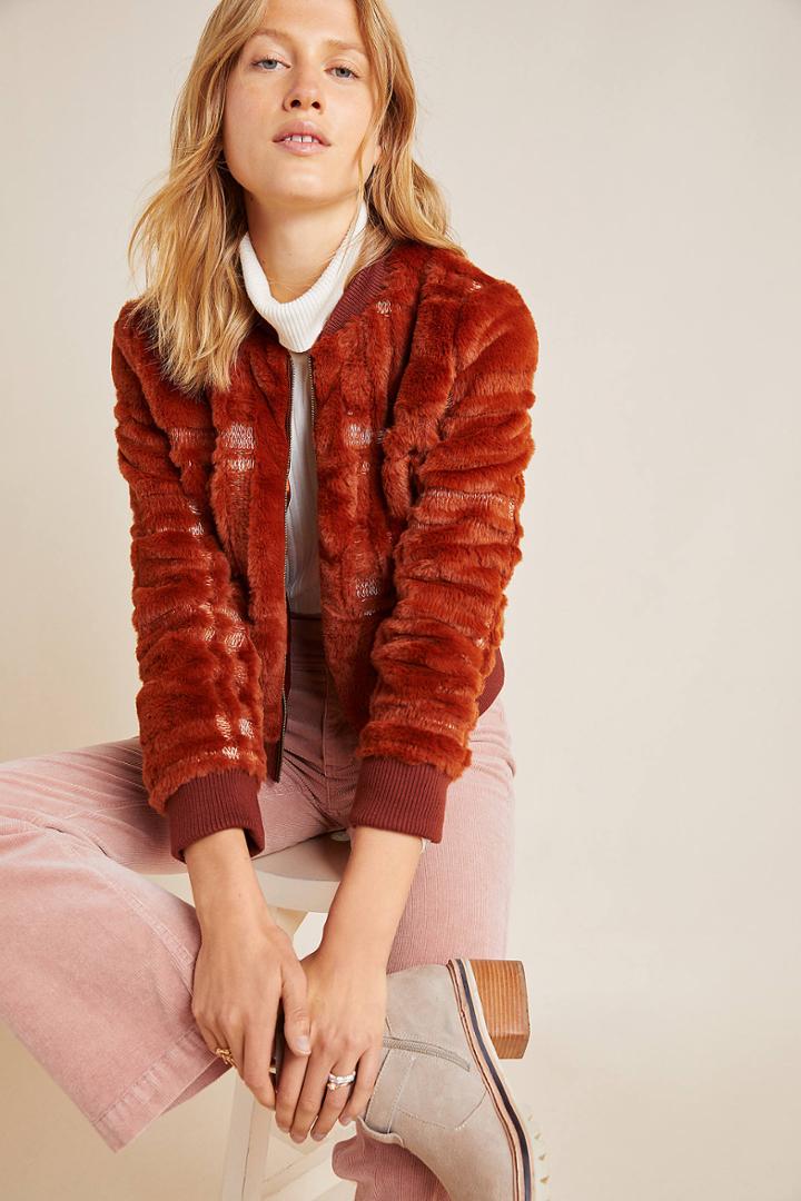 Anthropologie Plaid Teddy Bomber Jacket
