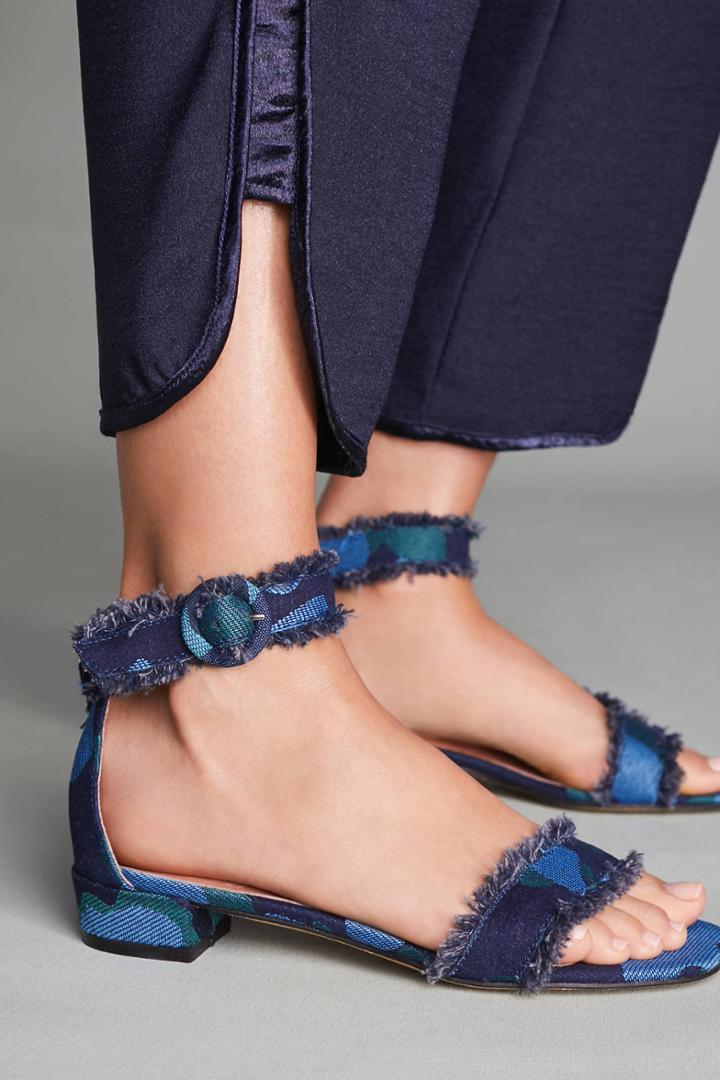 All Black On The Fringe Frayed Heeled Sandals
