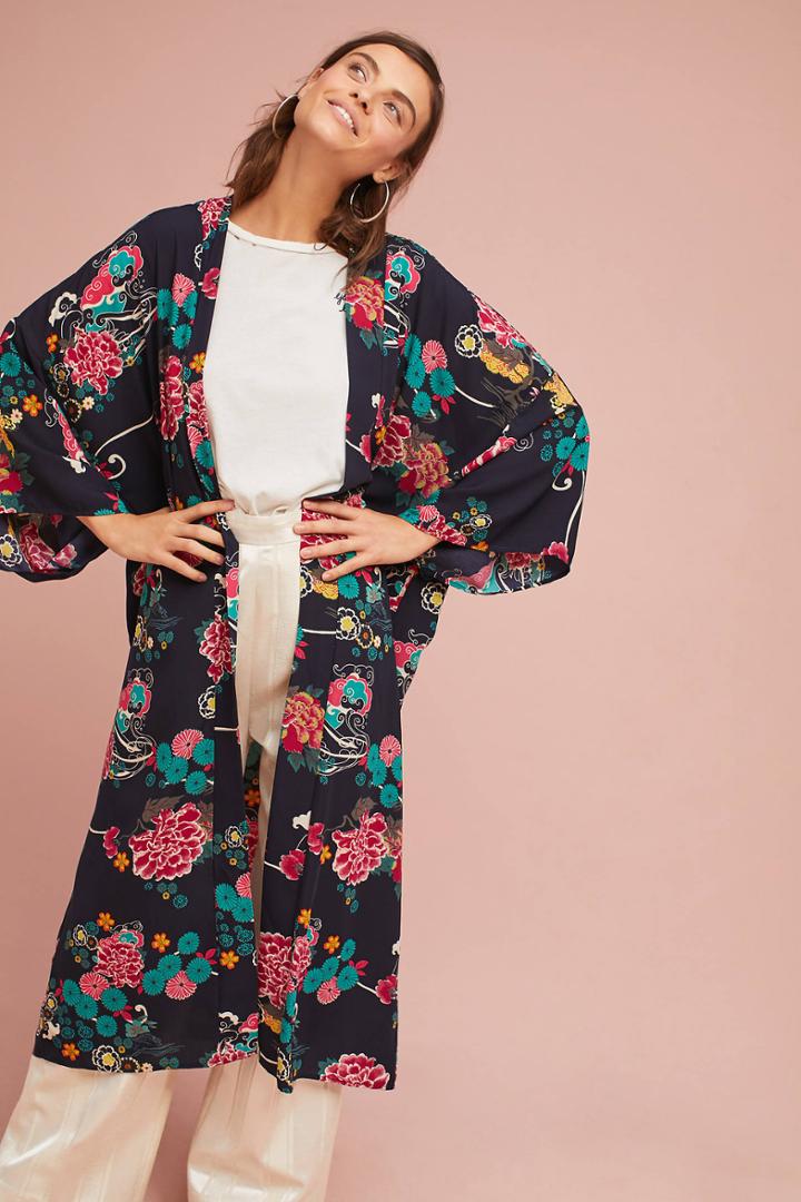 Anthropologie Regency Floral Long Kimono