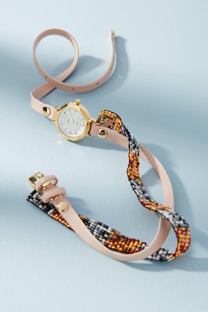 Anthropologie Blush Beaded Wrap Watch