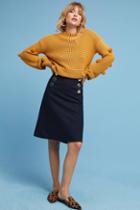 Mignon Doo Gold-buttoned Wool Skirt