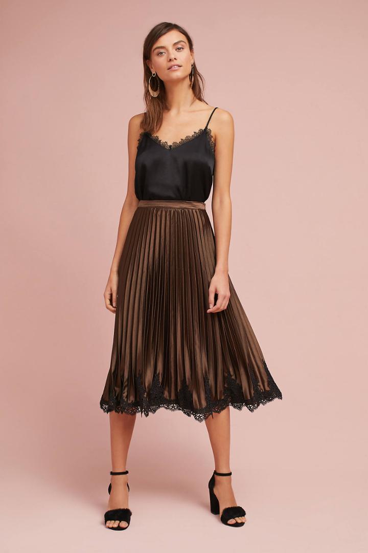 Blue Tassel Pleated Laced-hem Skirt