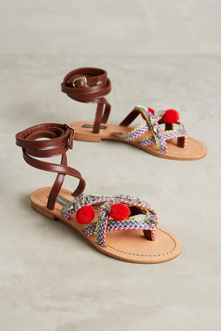 Rada Red Pom Slingback Sandals