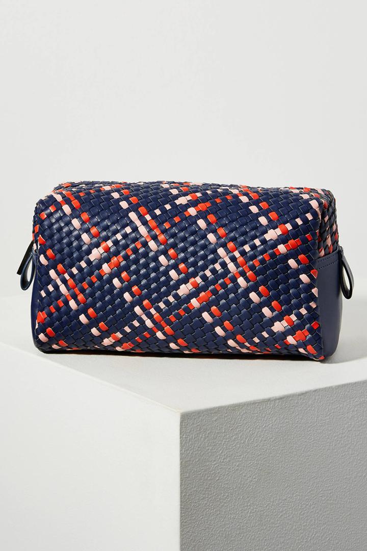 Anthropologie Woven Leather Cosmetic Bag