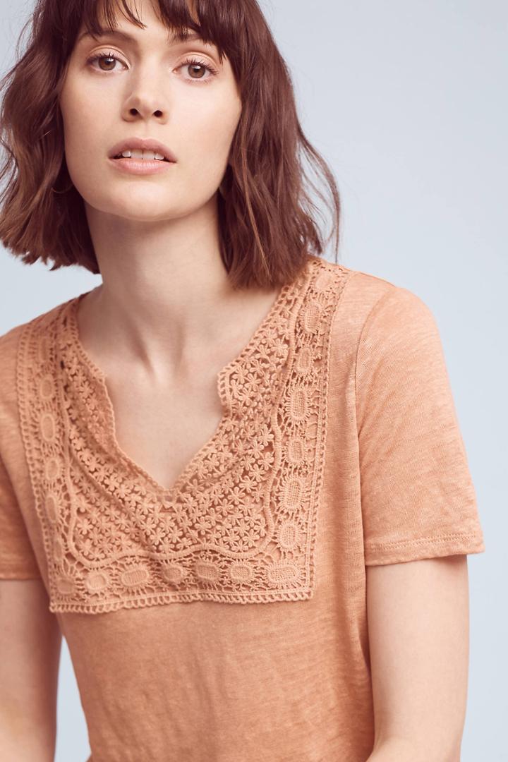 James Coviello Laced Bib Linen Tee