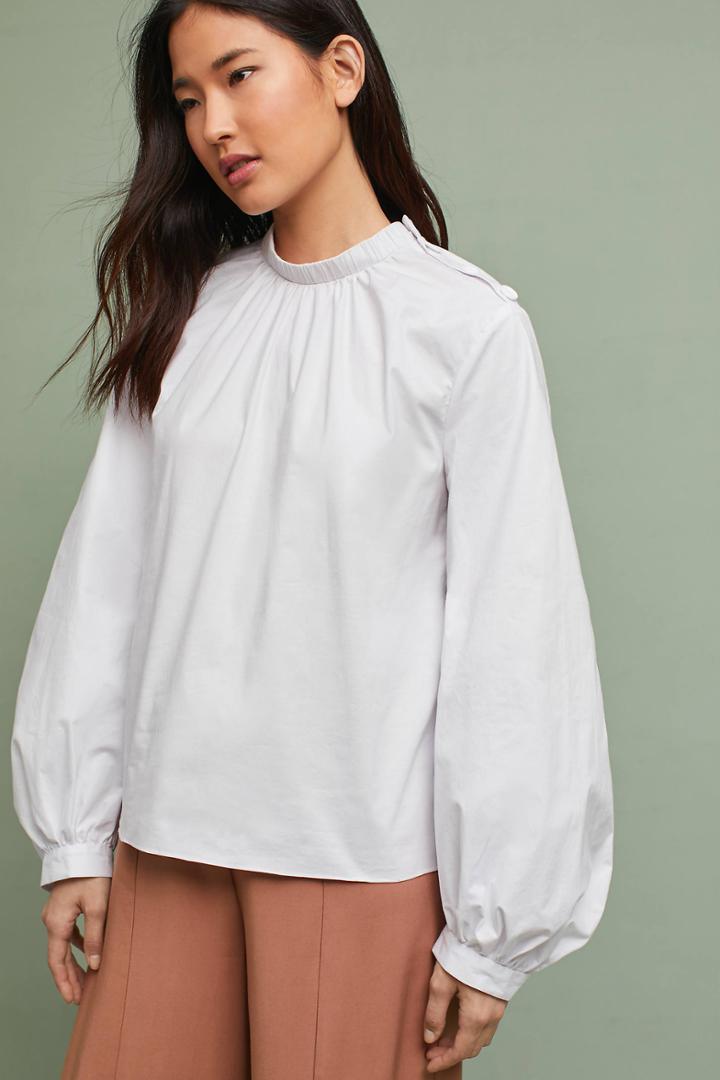 5 On 7 Mock Neck Poplin Blouse