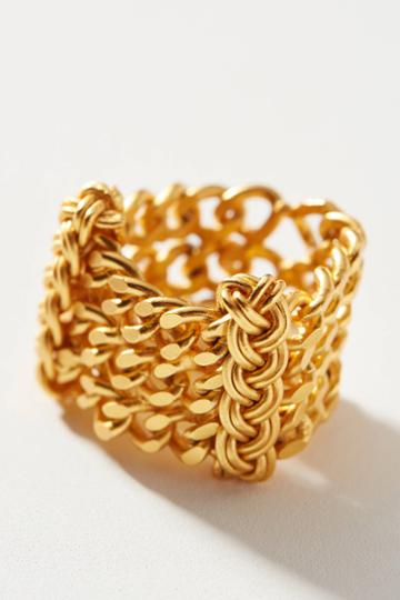 Anthropologie Liza Echeverry Vogue 24k Gold-plated Chain Ring
