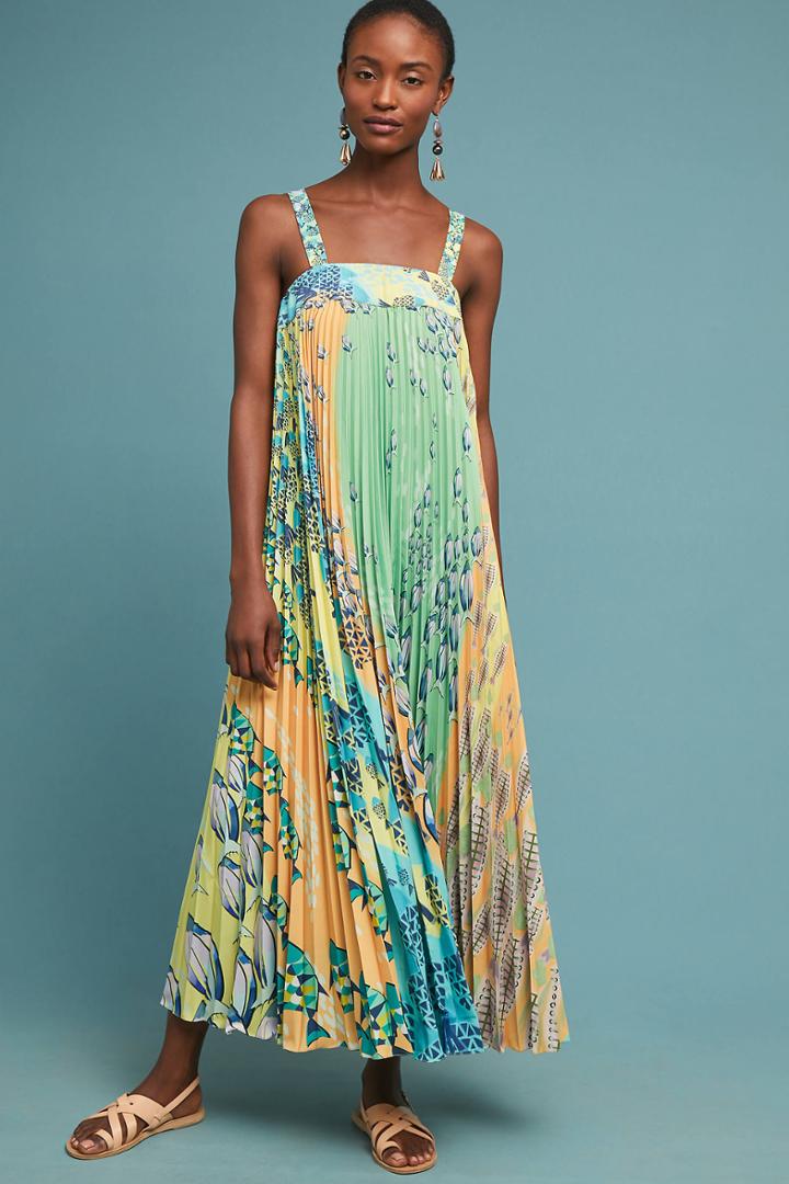Anthropologie Pleated Fish Maxi Dress