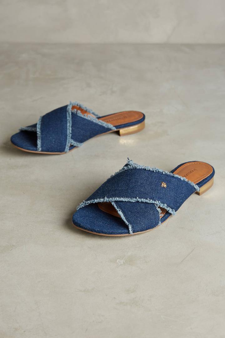 Raphaella Booz Courtney Fringed Denim Slide Sandals