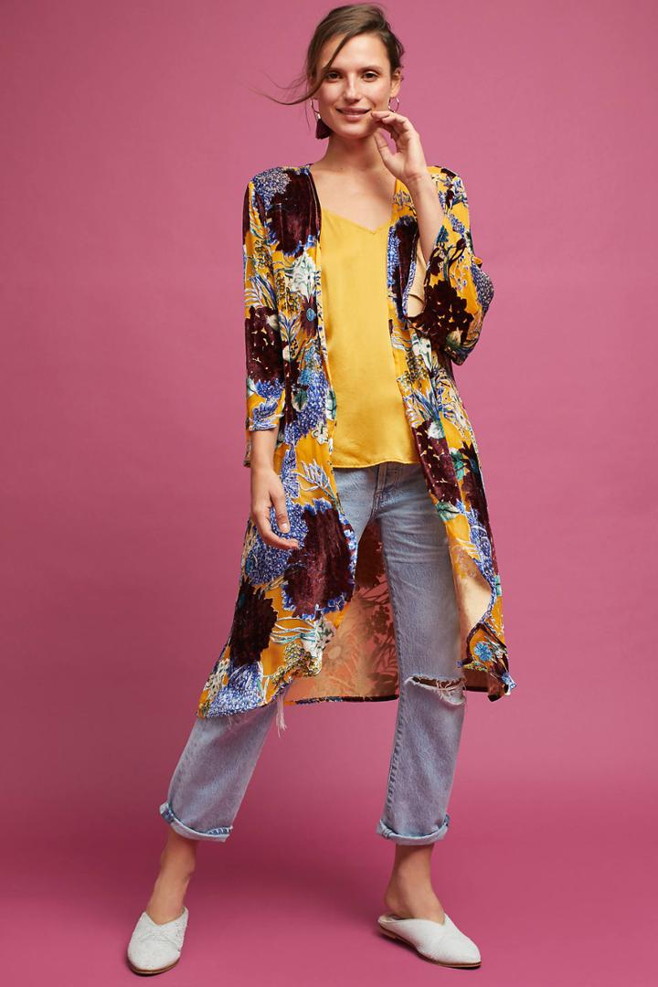 Anthropologie Aurelia Velvet Floral Kimono