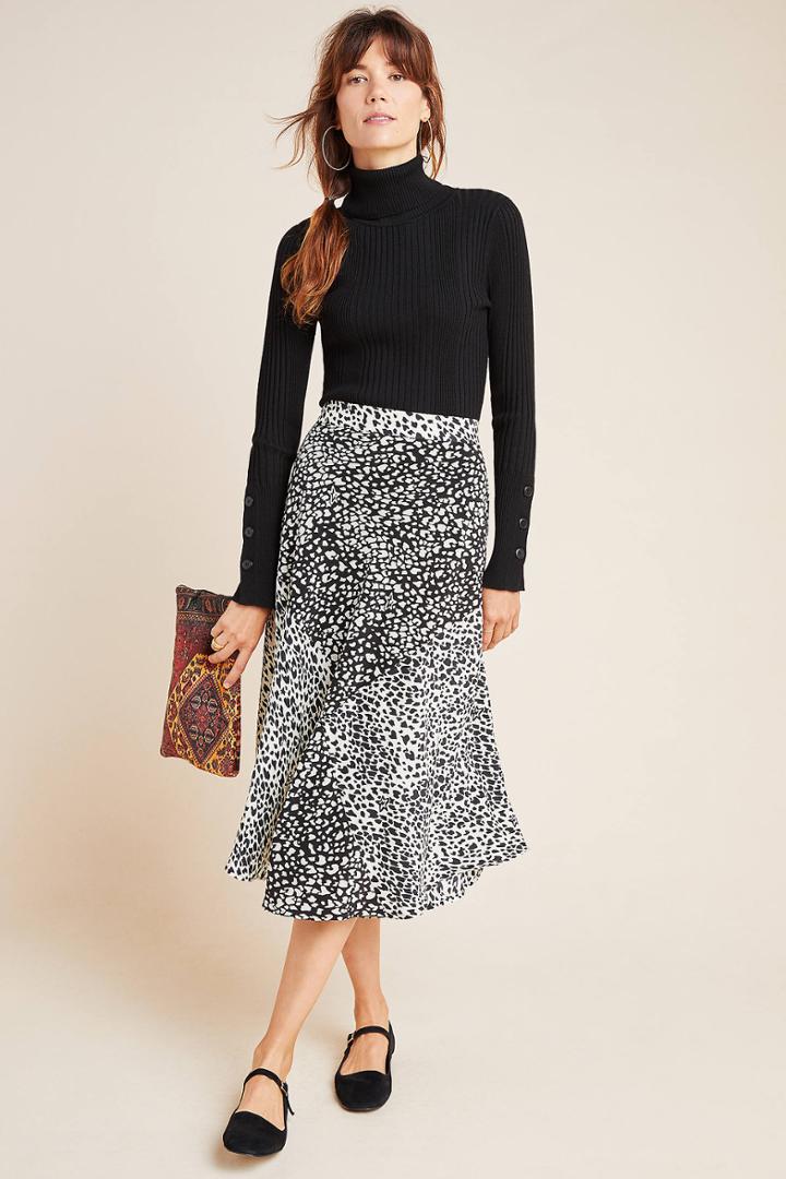 Anthropologie Zakee Shariff Leopard Silk Midi Skirt