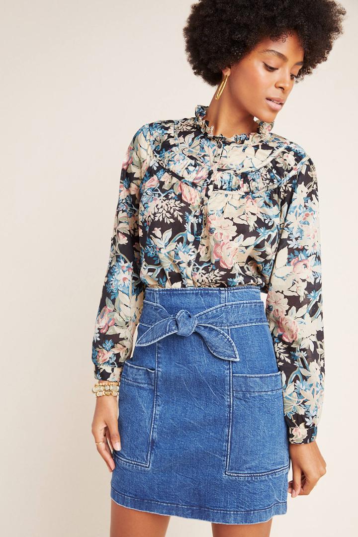 La Vie By Rebecca Taylor Ella Tie-waist Denim Mini Skirt