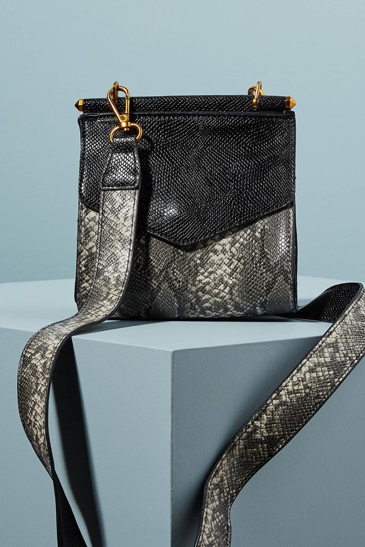 Anthropologie Snake-printed Structured Crossbody Bag