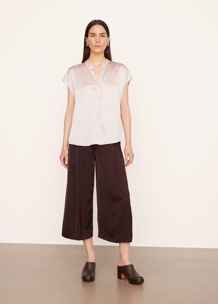 Vince Silk Sleeveless Shirred Back Blouse