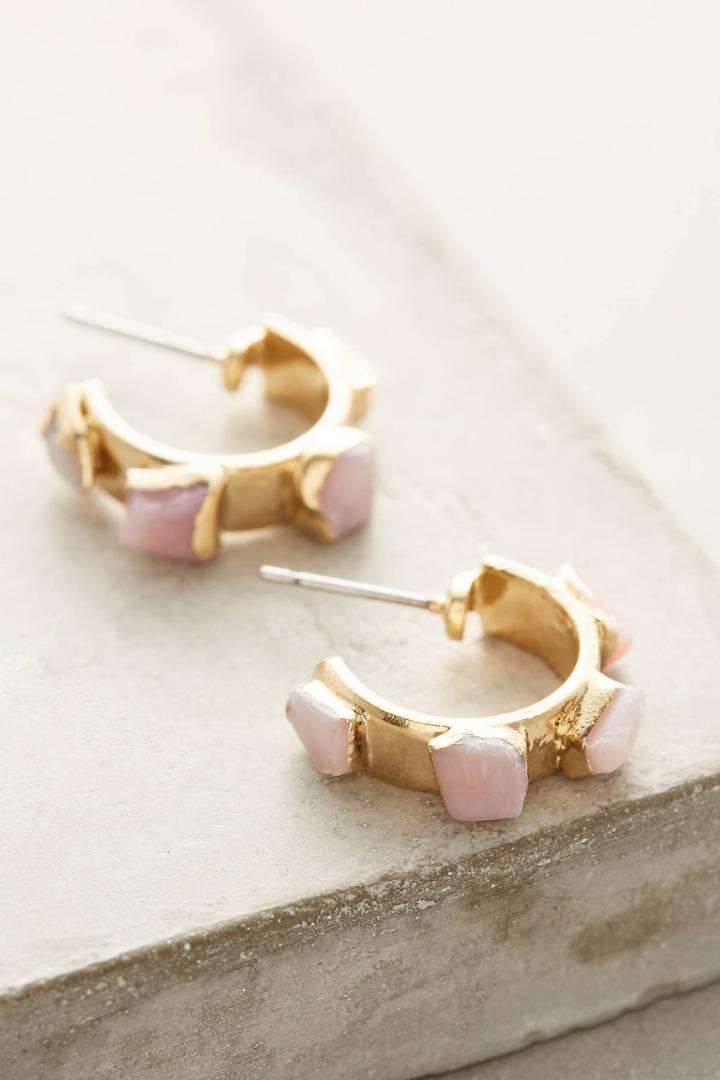 Anthropologie Pink Opal Gold Mini Hoops