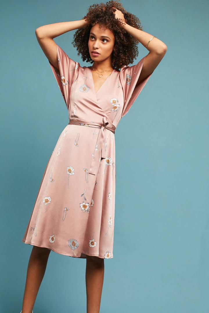 Astr Printed Flutter-sleeve Wrap Dress