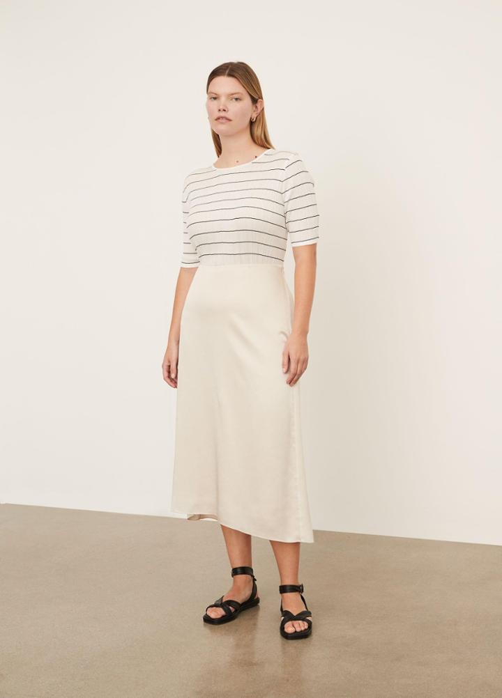 Vince Variegated Stripe Elbow Sleeve Crew Neck Tee