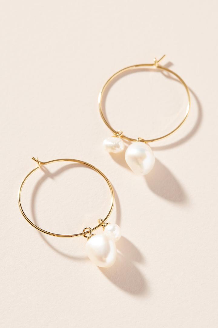 Anthropologie Ariana Pearl Hoop Earrings