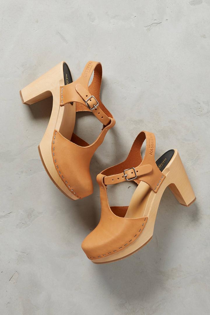 Swedish Hasbeens T-strap Platform Clogs