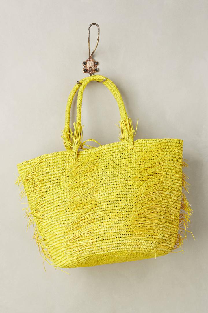 Anthropologie Frayed April Straw Tote