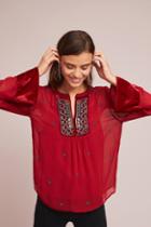 Velvet By Graham & Spencer Velvet-trimmed Embellished Blouse