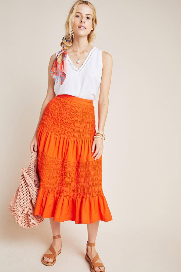 Maeve Under The Sun Smocked Midi Skirt