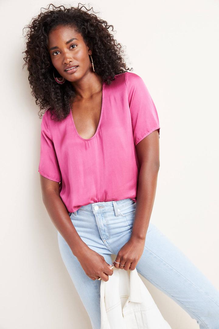 Velvet By Graham & Spencer Tita Satin Scoop Neck Tee