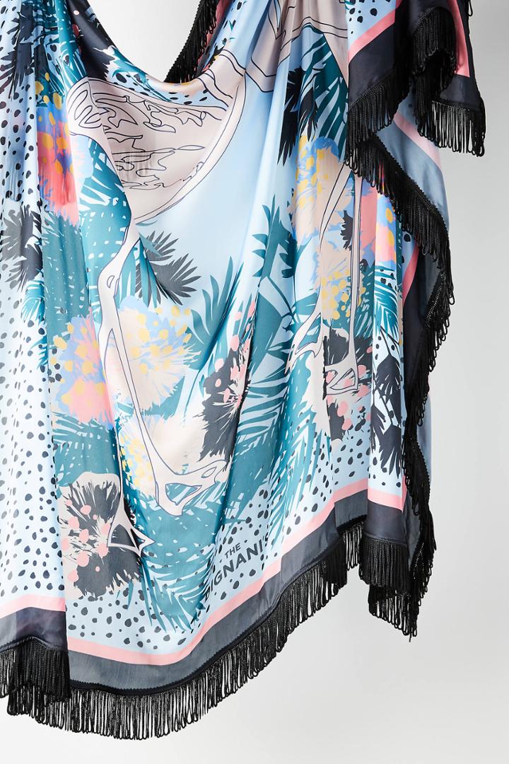 Anthropologie Silk Swan Fringed Scarf