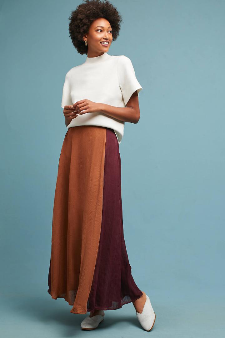 Line & Dot Colorblock Maxi Skirt