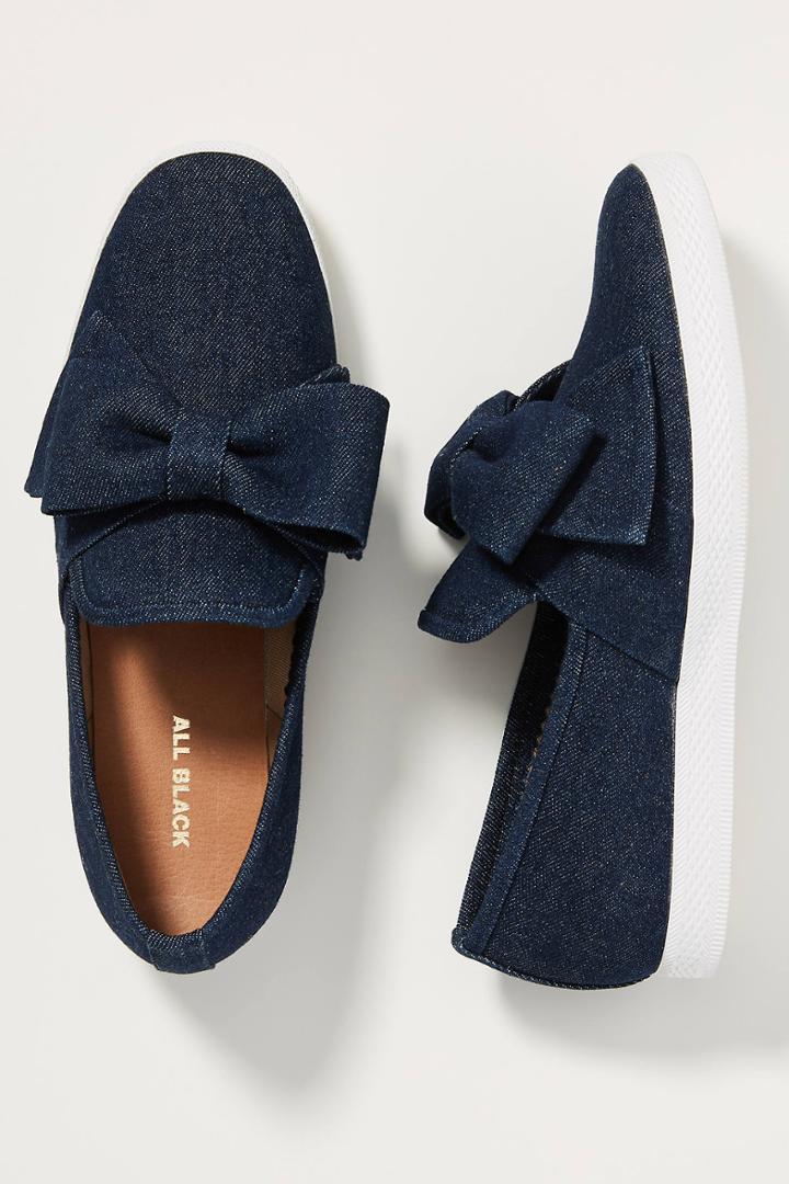 All Black Denim Bow Sport Sneakers