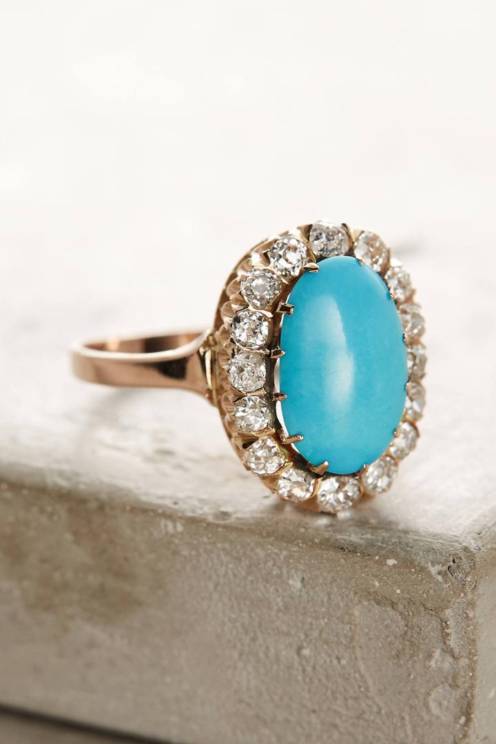 Fox & Bond One-of-a-kind Vintage Turquoise Diamond Cluster Ring
