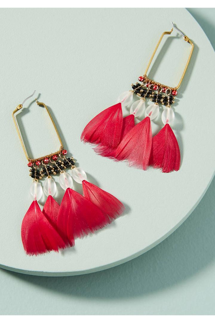 Anthropologie Hera Feather Drop Earrings