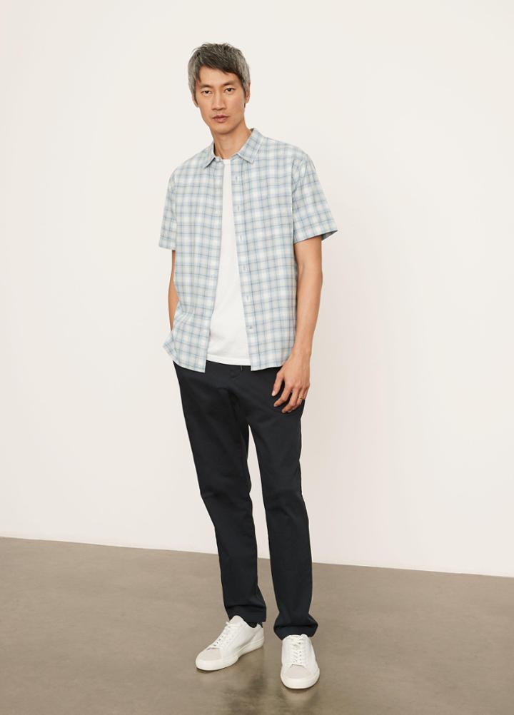Vince Moonlit Shadow Plaid Short Sleeve Shirt