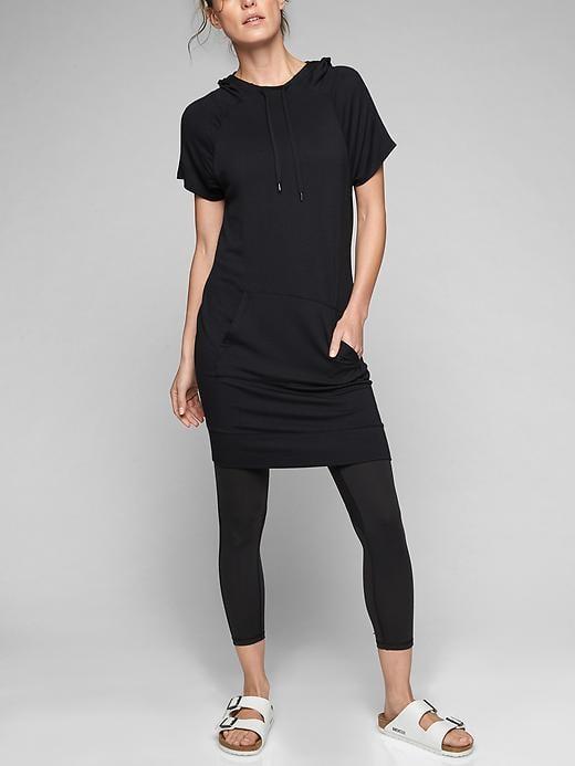Athleta Womens Coaster Short Sleeve Sweatshirt Dress Size M Tall - Black