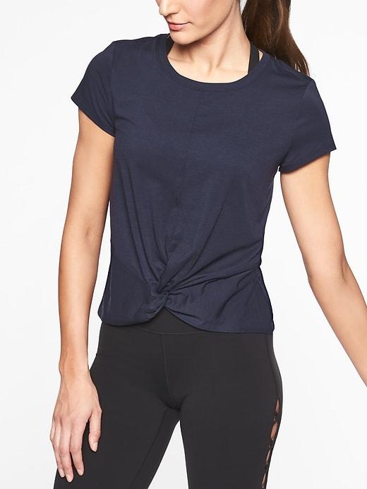 Athleta Womens Essence Twist Tee Navy Size Xl