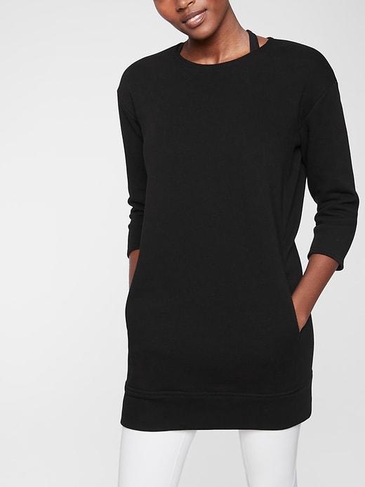 Athleta Womens Cozy Karma Back Zip Sweatshirt Dress Black Size Xxs